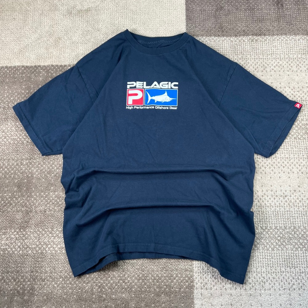Pelagic High Performance Offshore Gear Mens Large Navy Blue Marlin T-Shirt